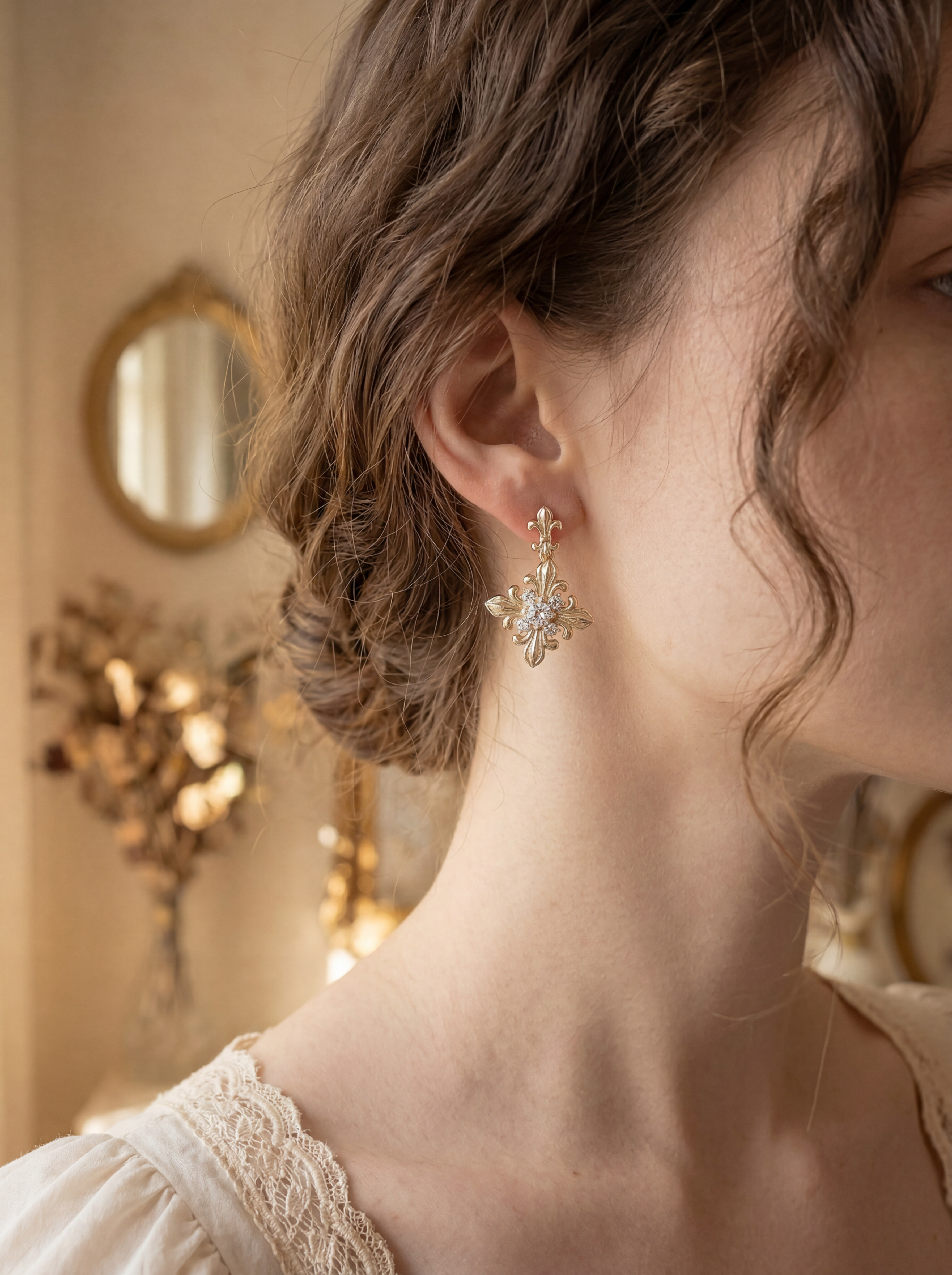 The Golden Iris – Elegant Drop Earrings in 18K Gold Plated Eco Brass