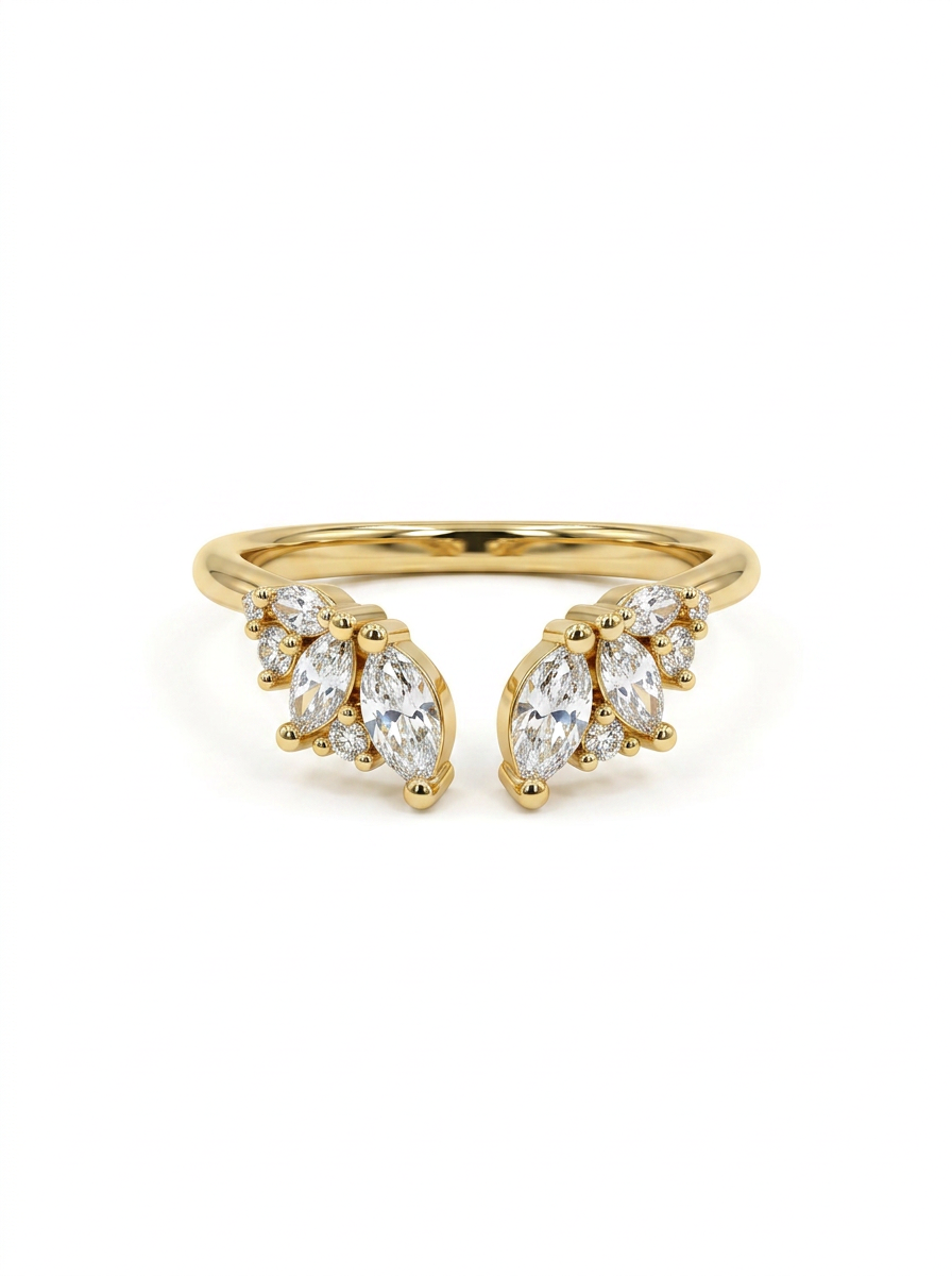 The Sovereign Trinity: The Throne — Gold Plated Eco-Brass Curved Cluster Cubic Zirconia Ring