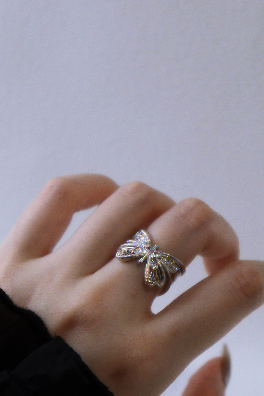 The Dreaming Butterfly. Vintage-style Openwork Antique Silver Ring