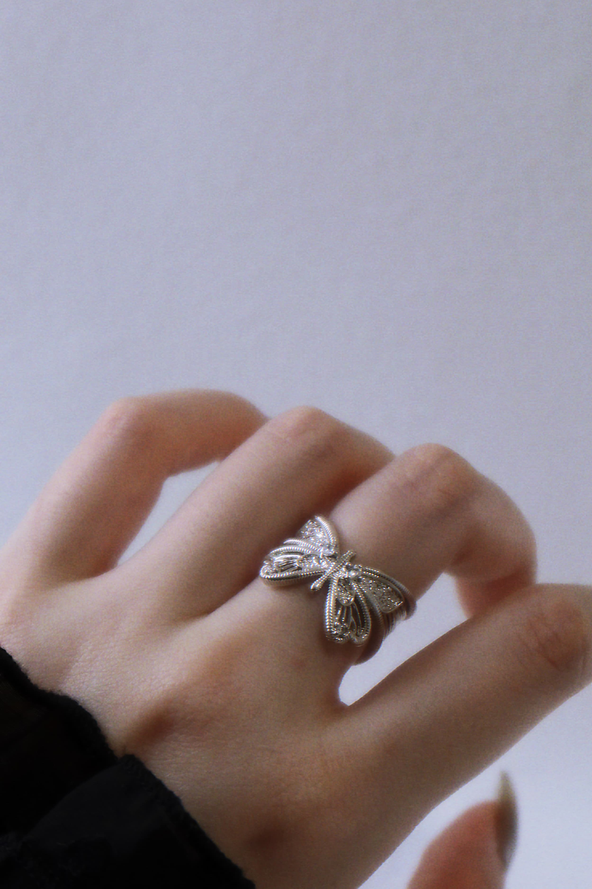 The Dreaming Butterfly. Vintage-style Openwork Antique Silver Ring