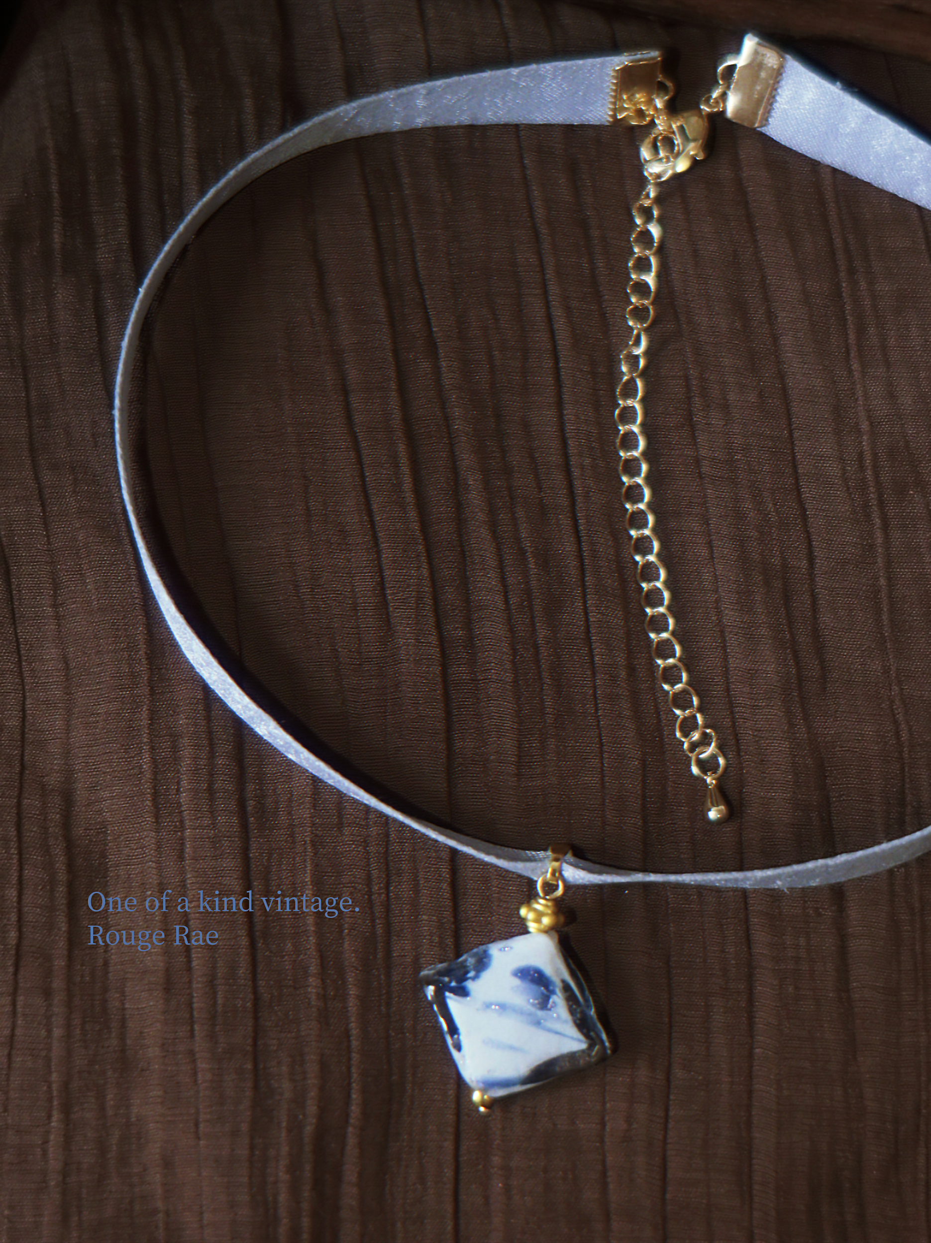 The Floating Ink. Chinoiserie Diamond Lampwork Glass Ribbon Necklace