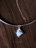 The Floating Ink. Chinoiserie Diamond Lampwork Glass Ribbon Necklace