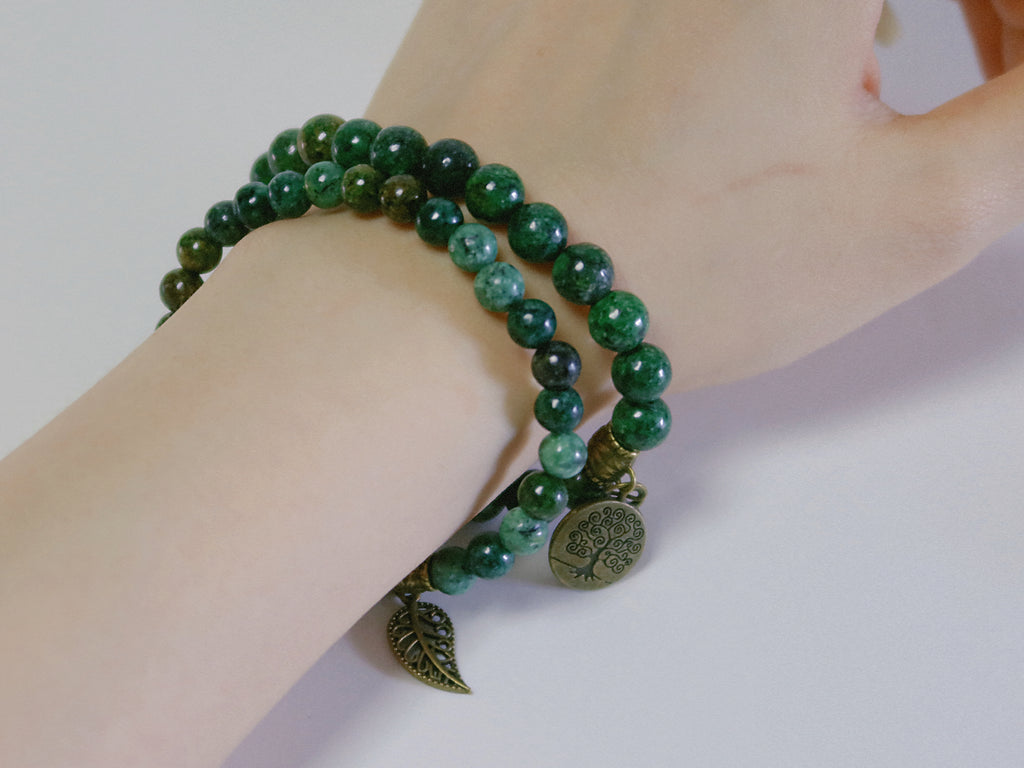 The Dryad. Antique Bronze and Turquoise Double-Wrap Beaded Bracelet