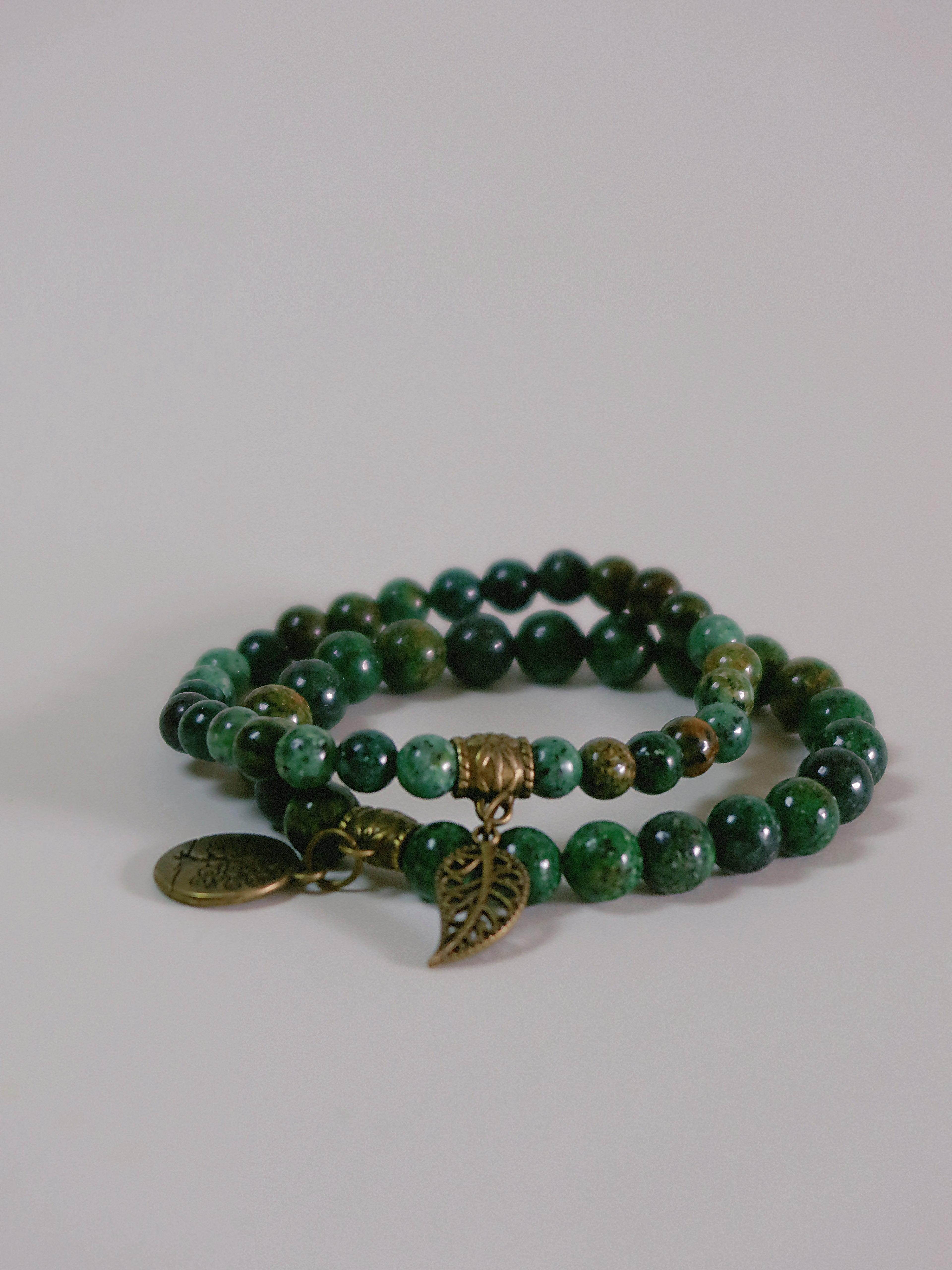 The Dryad. Antique Bronze and Turquoise Double-Wrap Beaded Bracelet