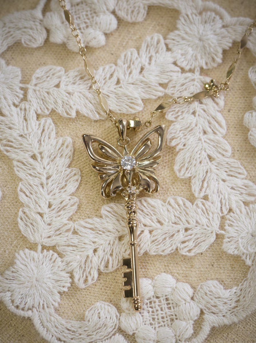 The Butterfly Key. Radiant Pendant Necklace