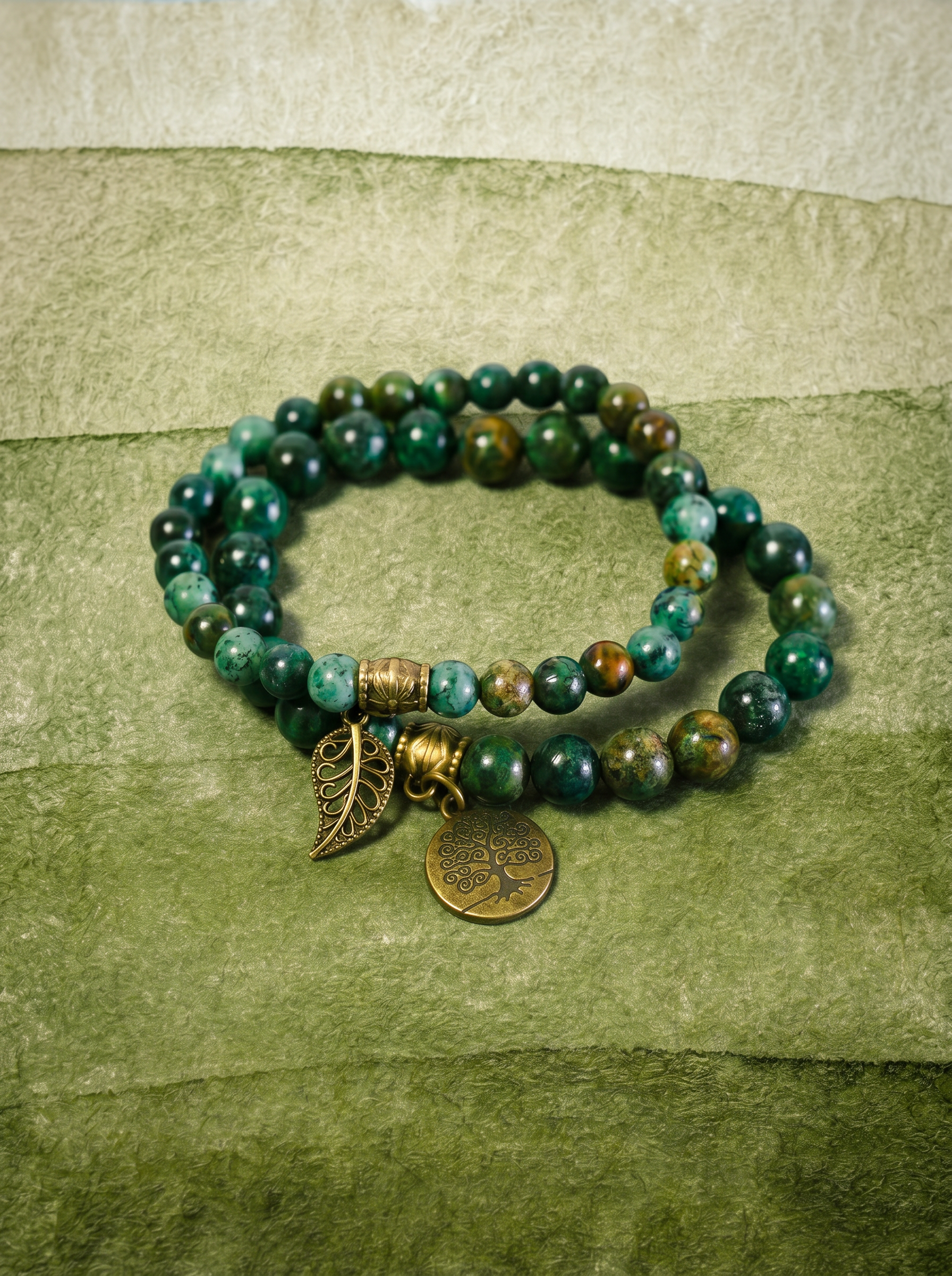 The Dryad. Antique Bronze and Turquoise Double-Wrap Beaded Bracelet