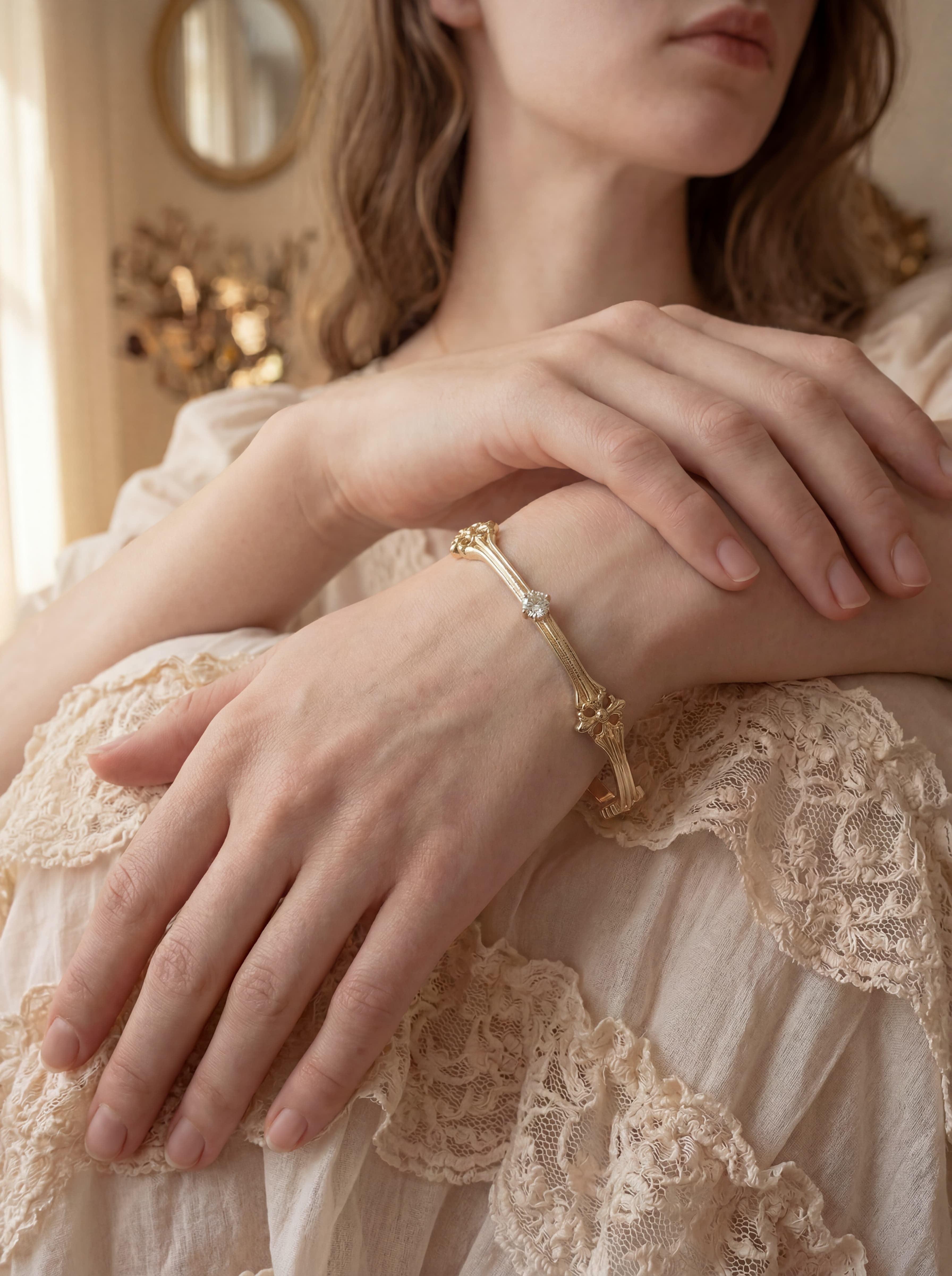 The Golden Iris – Architectural Cuff Bangle in 18K Gold Plated Eco Brass